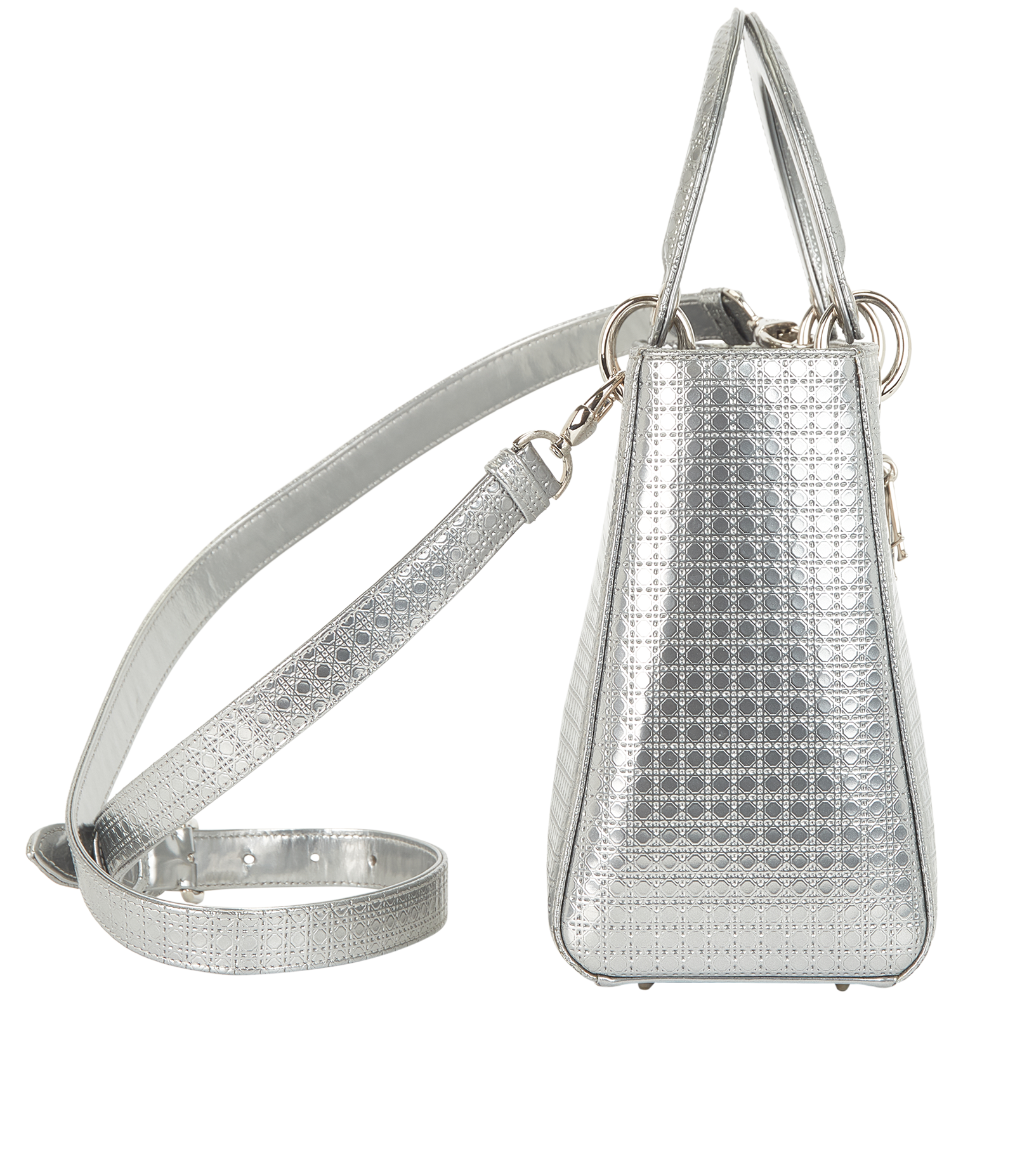 Lady Dior Medium, &pound;1,900, Handbags, Silver, Leather, Side view